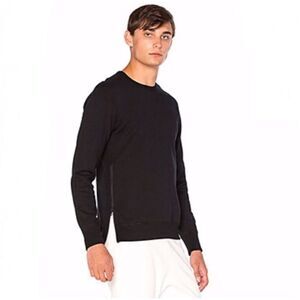 Reigning Champ Mens Black Long Sleeve Crewneck Side Zipper Pullover Sweater M